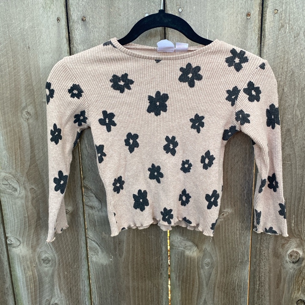 Girls Zara Tan Black Flower Long Sleeve Shirt size 4-5